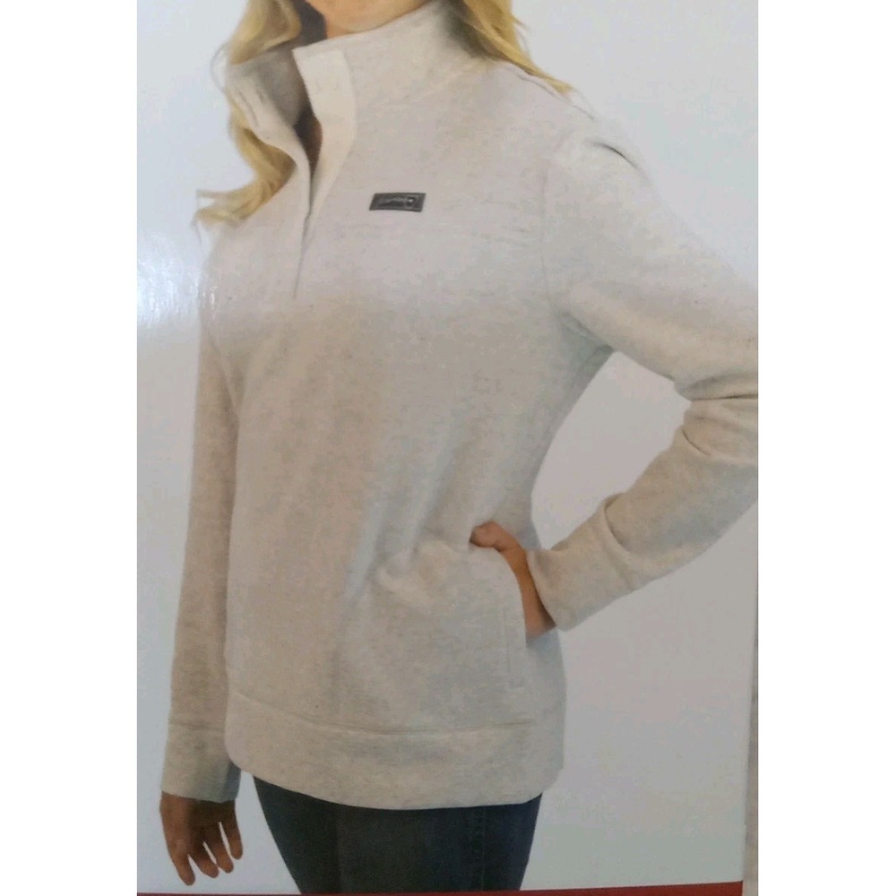 State Of Mine Women Georgia Grey Speckled 1/4 Button‎ Pocket Sweatshirt Size Xl